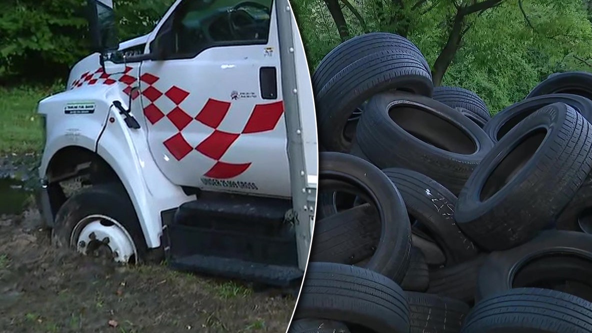 Truck gets stuck in mud after illegally dumping 'hundreds of tires' in Fairmount Park