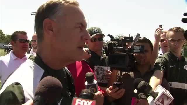 WATCH: Dantonio & Lewerke speak after first training camp practice