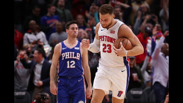 Griffin scores 50 points, Pistons top 76ers 133-132 in OT