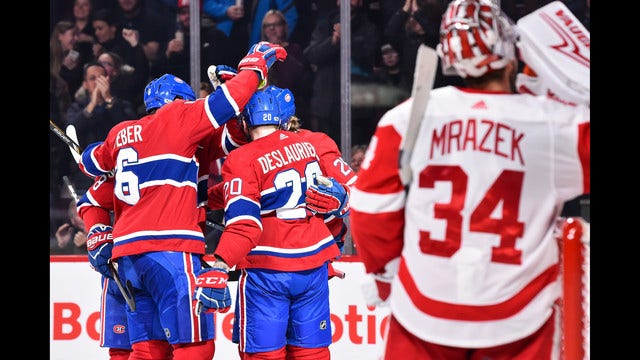 Byron hat trick fuels Canadiens over Red Wings 10-1