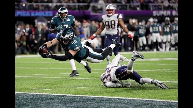 Philadelphia Eagles win first Super Bowl, holding off favored Patriots 41-33 in a game that