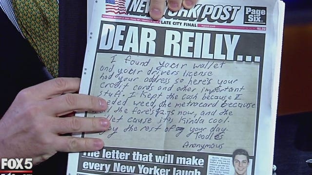 Man returned some items from lost wallet, letter
