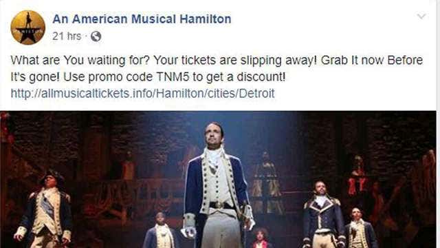 Heads up: there's a "Hamilton" ticket scam going around on Facebook