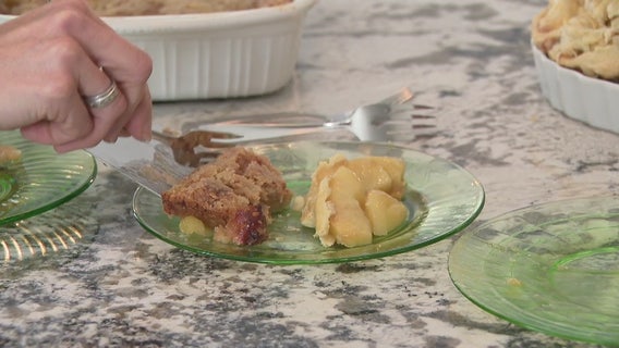 Neighbors Amy Lange and Randy Wimbley have a great apple bake-off