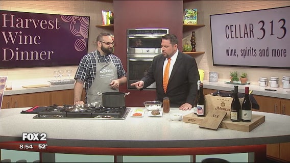 Cooking cider braised pork for Harvest Wine Dinner
