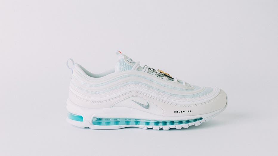 Brooklyn-based creative label MSCHF released the shoe, which is a pair of all-white Nike Air Max 97s that have been injected with holy water sourced from the Jordan River.
