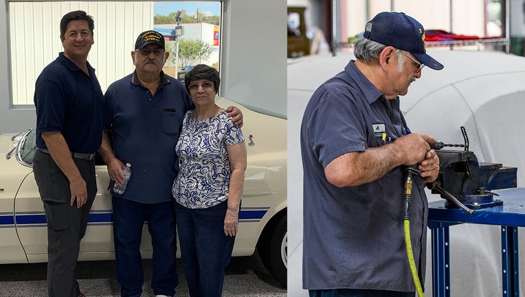 Rudy Quinones, who owns Renown Auto Restorations in San Antonio, has worked with Albert Brigas, a Vietnam veteran, for the better part of 13 years.