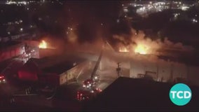 Large warehouse fire burns overnight in Dearborn