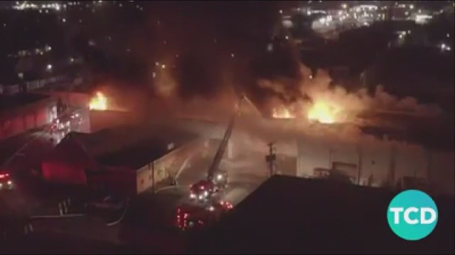 Large warehouse fire burns overnight in Dearborn