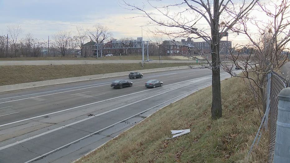 A photo of lanes of traffic along M-10 in Detroit.