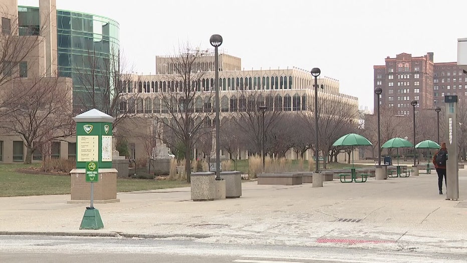 A photo of Wayne State University's campus on a winter day.