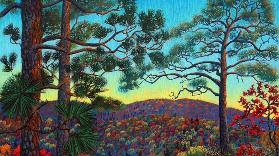 A painting of trees.
