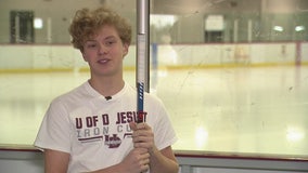 High school hockey player saved by defibrillator after collapsing