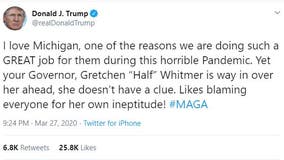 Trump slams Gov. Gretchen 'Half Whitmer' in new tweet over medical supplies