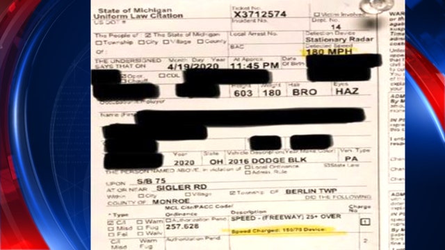 Michigan State Police catch speeder going 180 on I-75