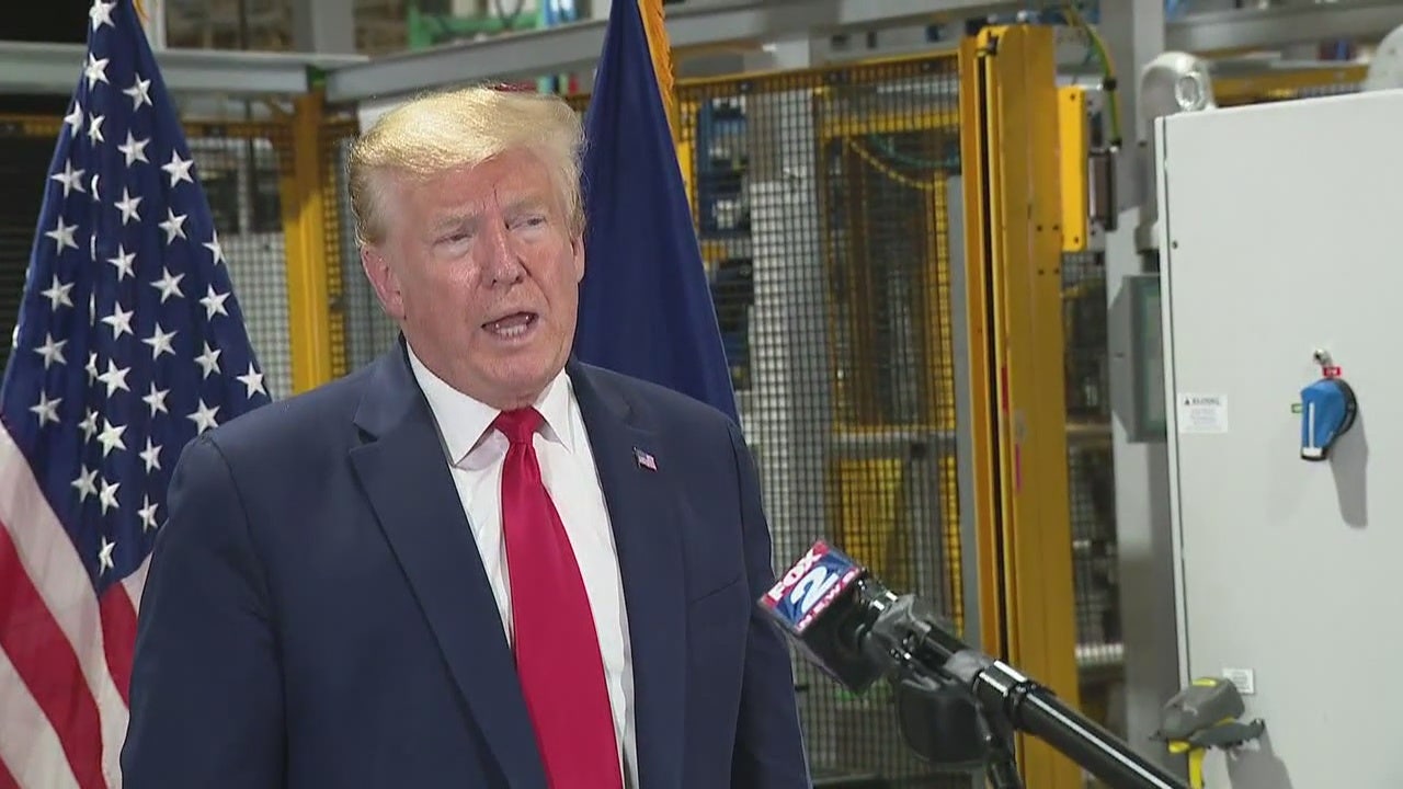 President Trump talks 1-on-1 about Midland flood, Biden and COVID-19 during Ford plant visit