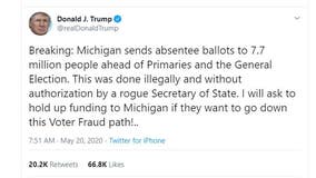 Trump threatens to pull funding from Michigan over plans to mail absentee ballot applications