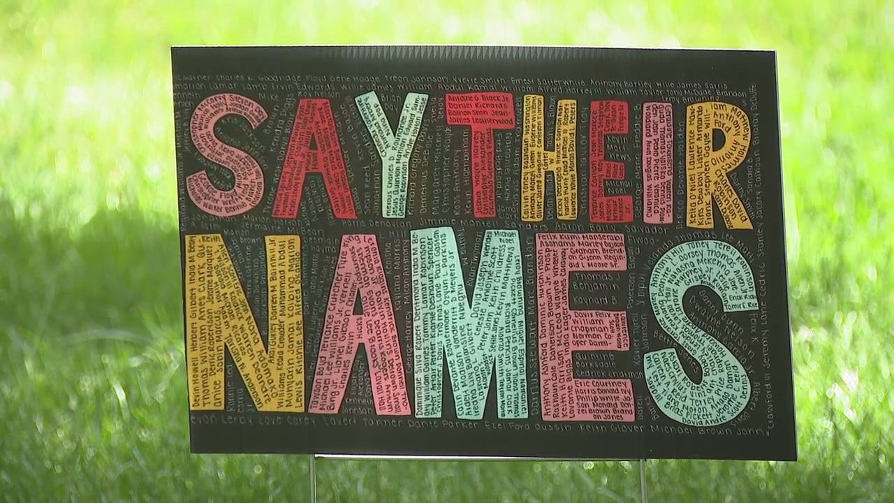 'Say Their Names' sign of black police brutality victims by WSU art