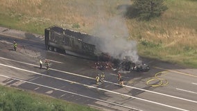 One killed in chain-reaction crash after semi hits three cars, starts fire on M14 in Plymouth Twp.