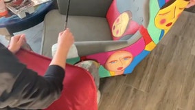 Artist relieves lockdown boredom by painting on her furniture after she runs out of canvases