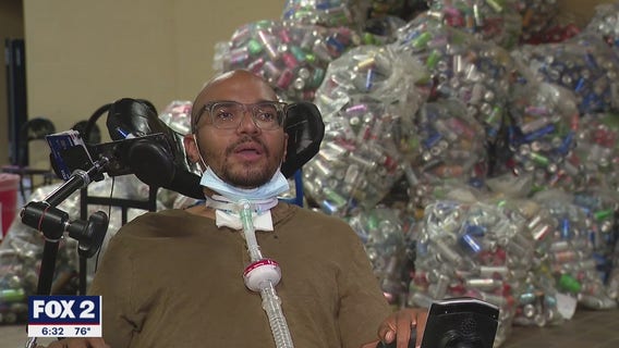 Paralyzed man's foundation which helps him and others, extends bottle and can donation drive