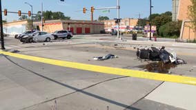 Man hospitalized after car veers into motorcycle on Livernois Ave