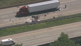 Car goes under semi in chain-reaction crash on I-75, MSP searching for unrelated suspect with knife in area