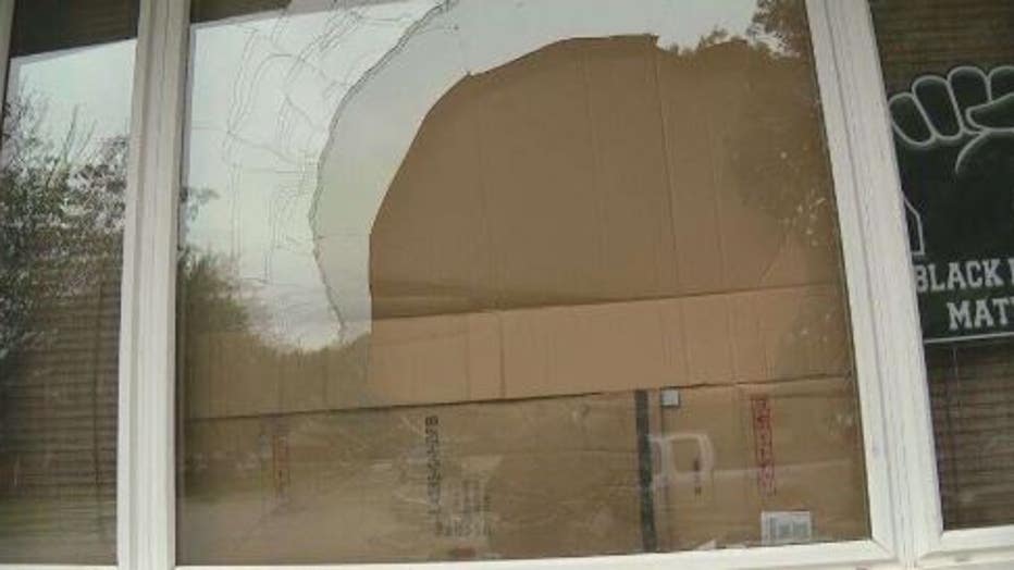 The smashed front window of the Hall residence from earlier this month.