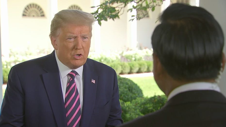 President Donald Trump is pictured during an interview with FOX 2 Detroit reporter Roop Raj on Sept. 22, 2020 at the White House in Washington, D.C. (Photo credit: FOX TV Stations)