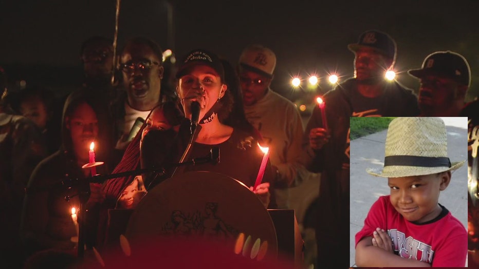 Detroit Councilwoman Mary Sheffield at the candlelight vigil. Inset: Murder victim Tai'raz Moore.