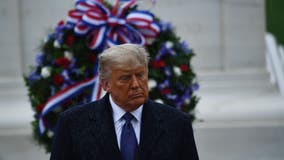 President Trump emerges from White House to mark Veterans Day