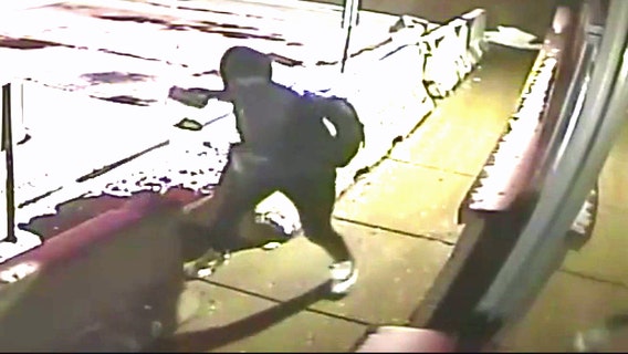 Thief injures self after ricochet of brick thrown at door window of gun shop