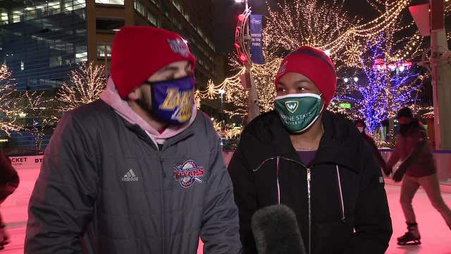 Love is in the air, couples celebrate Valentines Day at Campus Martius Park