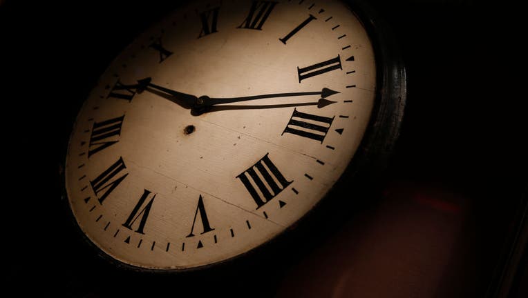 FILE - A clock face on display at the Clockmakers' Museum, part of the Science Museum in London.