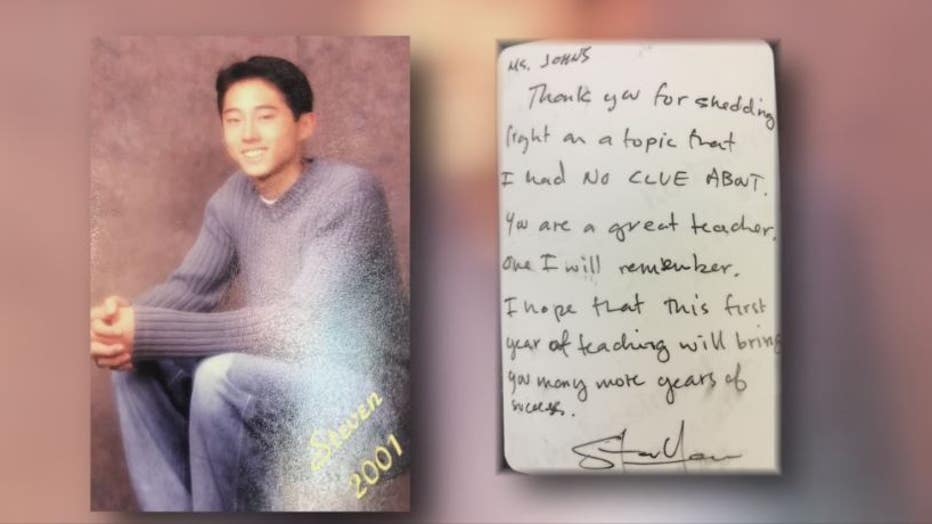 Teacher Rebecca Brewer still has a senior photo from Steven Yeun.