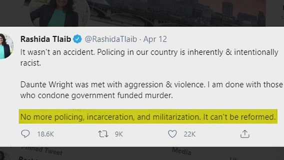 Tlaib tweet saying policing should be abolished after Daunte Wright killing draws cheers, jeers