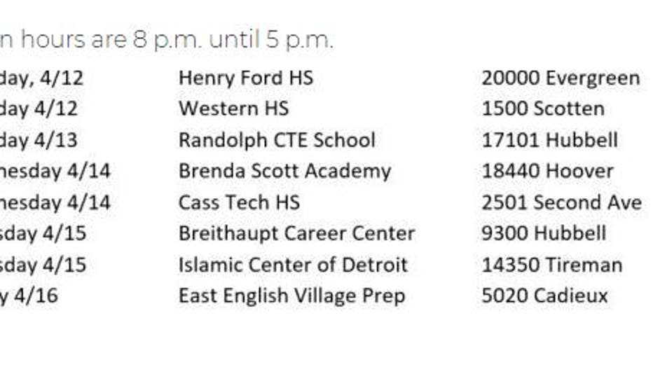 Detroit's Neighborhood Vaccine Week locations from April 12 to April 16.