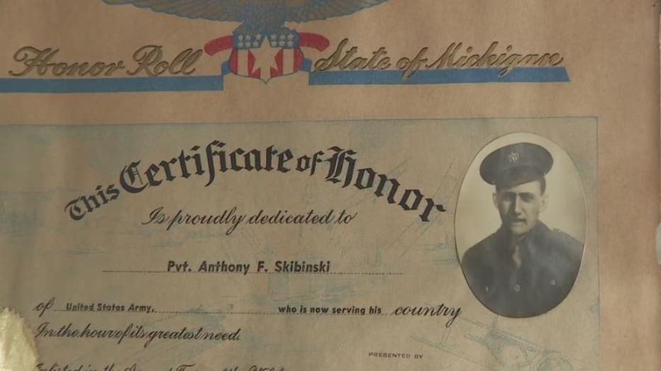 The certificate of Army Private Anthony F. Skibinski