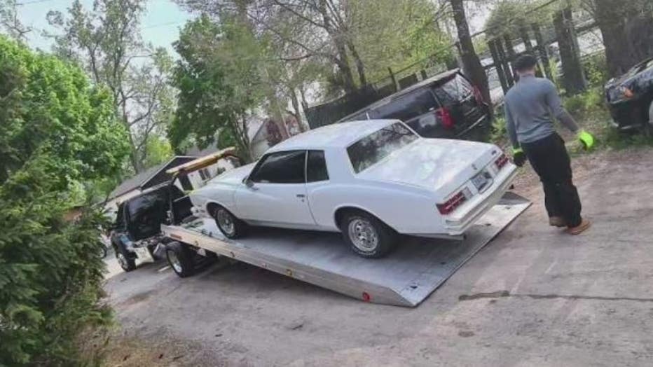 Errick Chandl;er's 1980 Monte Carlo being dropped off at J&A Collision in Warren before it was stolen.