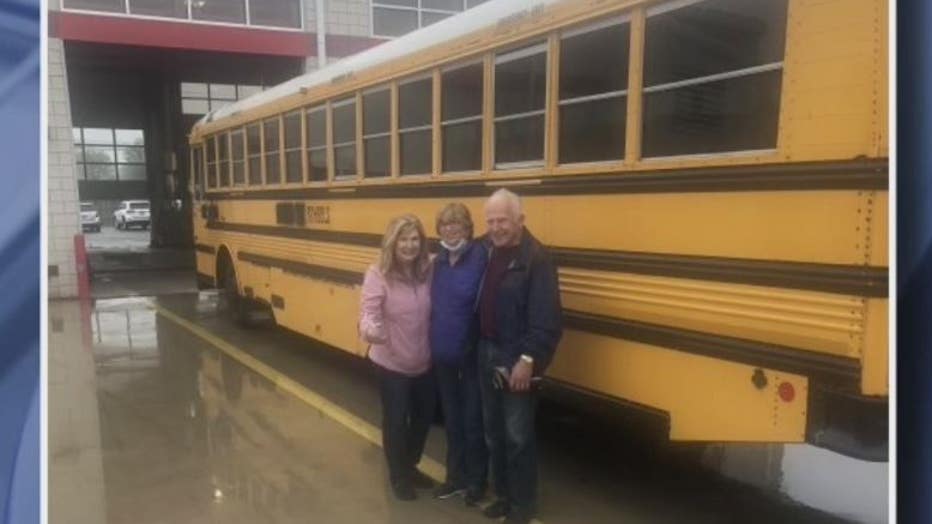 Ed and Thelma Morawski, right, donated a new bus to Louise Fincher.