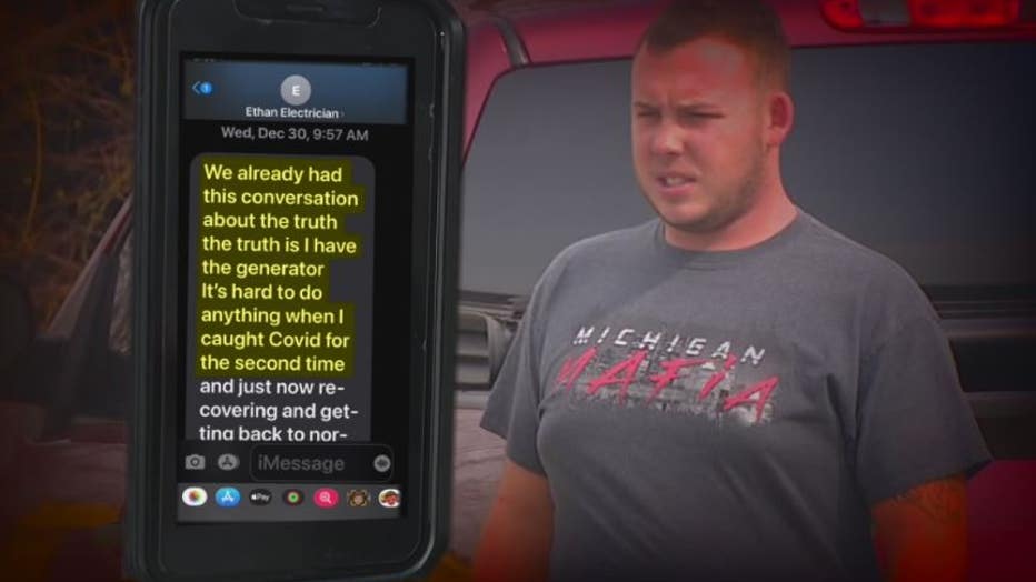 Plumber Ethan Mckarge's texted excuses for unfinished work according to one customer.