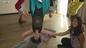 FOX 2's Robin Murdoch jumped into an aerial yoga session in Royal Oak