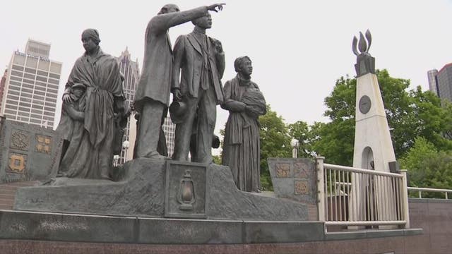 Signs of vandalism found on Gateway to Freedom Memorial on Detroit's Riverwalk