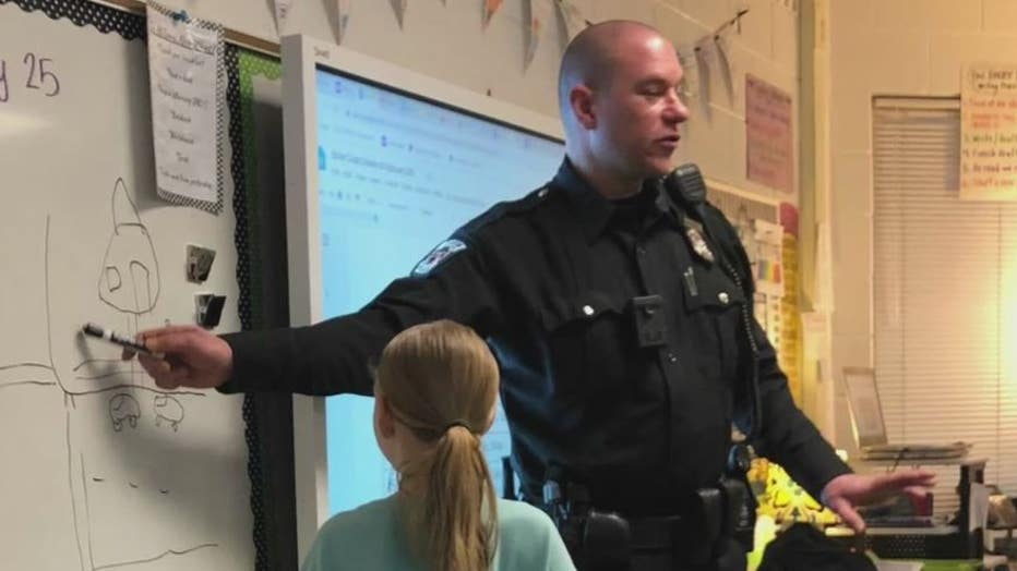 Canton Police Officer Edward Jagst taught safety lessons to second and fifth graders.