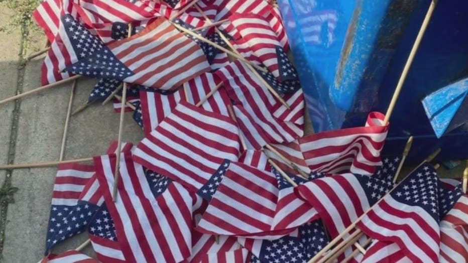 This pile of flags was found next to the dumpster at the VFW post.
