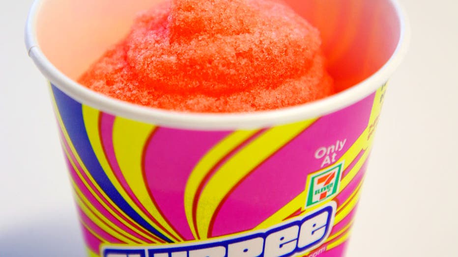 A Fanta Wid Cherry Slurpee is photographed on Monday, July 10, 2017, in San Jose, Calif. (Aric Crabb/Bay Area News Group)