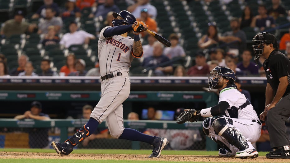 Carlos Correa of the Houston Astros singles in the second inning