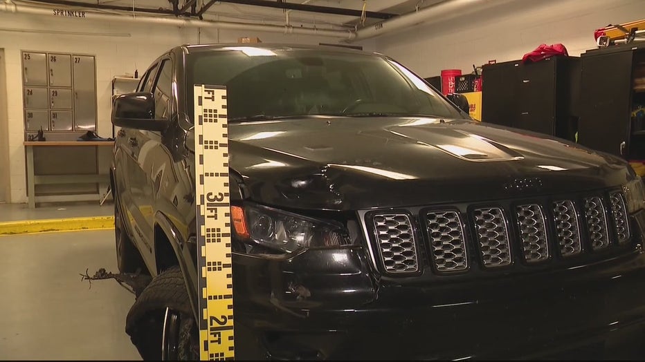 The Jeep had front-end damage "consistent with a recent accident," according to a release.