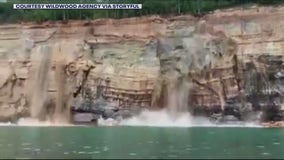 Michigan's Pictured Rocks cliffs break off, plunge into Lake Superior