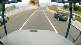 Video shows tanker truck crashing, exploding into flames on I-75 in Troy